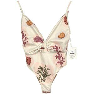NWT Carolina K Emily One Piece Swimsuit in Coral Reef Size XS Deep V Neck